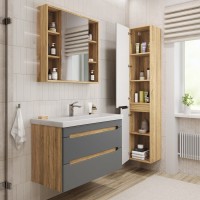 Тумба с раковиной SanStar Diva 100 подвесная, графит софт, дуб вотан, раковина Фостер 100