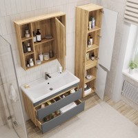 Тумба с раковиной SanStar Diva 100 подвесная, графит софт, дуб вотан, раковина Фостер 100