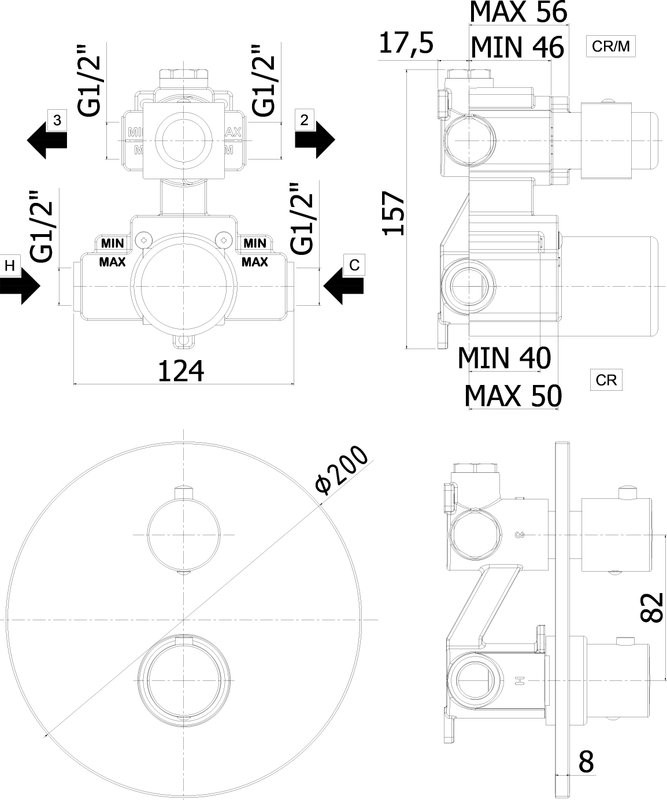 Термостатический смеситель встраиваемый Paffoni Light LIQ018NO С ВНУТРЕННЕЙ ЧАСТЬЮ, для ванны с душем