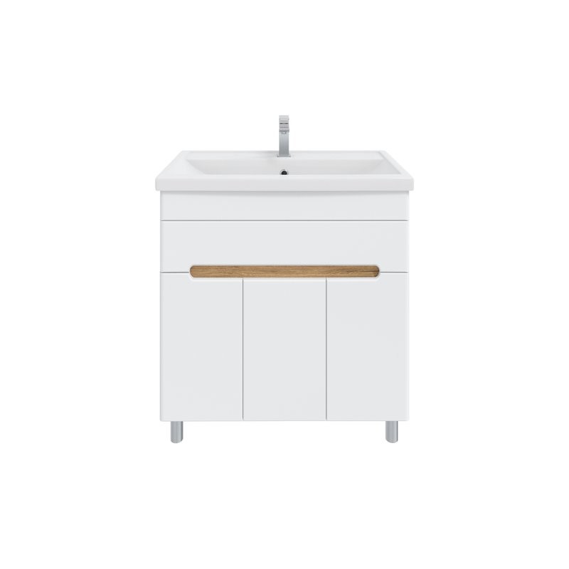 Тумба с раковиной SanStar Модена 80 напольная, глянцевая белая, дуб вотан, раковина Фостер 80