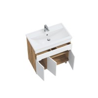 Тумба с раковиной SanStar Модена 80 напольная, глянцевая белая, дуб вотан, раковина Фостер 80