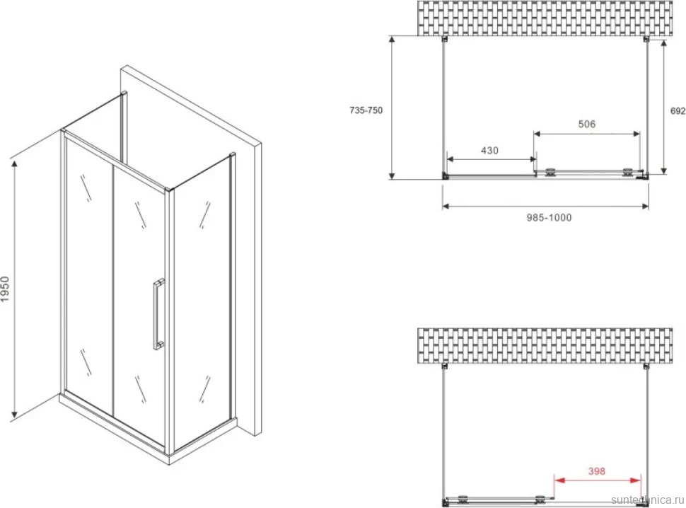 Душевой уголок Abber Schwarzer Diamant AG30100H-S75-S75 100x75, профиль хром, стекло прозрачное
