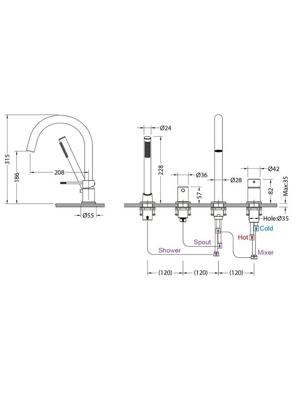 Смеситель на борт ванны Timo Saona 2320/20Y золото шлифованное