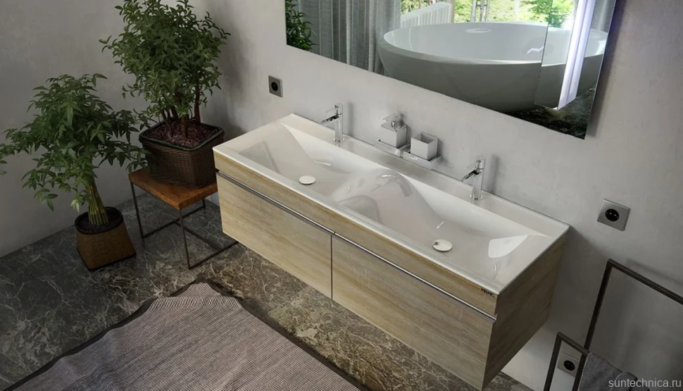 Тумба с раковиной Velvex Pulsus 140 подвесная, дуб