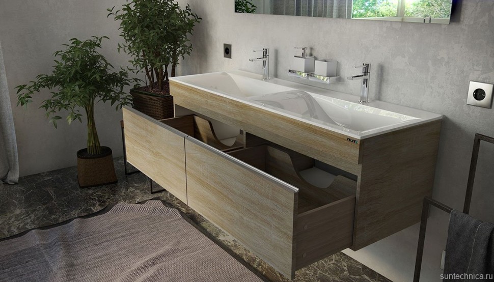Тумба с раковиной Velvex Pulsus 140 подвесная, дуб