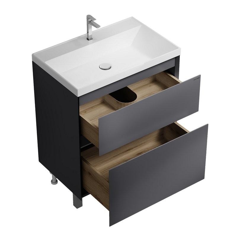 Тумба с раковиной Grossman Меркадо 70 напольная, матовый графит