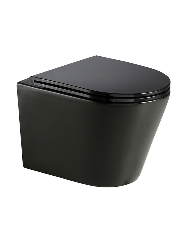 Унитаз безободковый подвесной с сиденьем микролифт, технология смыва Rimless, черный матовый