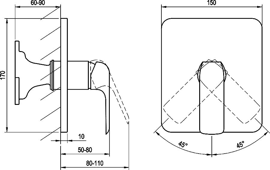 Встраиваемый смеситель для душа и ванны Ravak Flat X070124 нержавеющая сталь