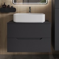 Тумба с раковиной Orange Line 80 подвесная, 2 ящика, матовый графит с раковиной B07-600W