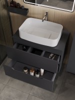 Тумба с раковиной Orange Line 80 подвесная, 2 ящика, матовый графит с раковиной B07-600W