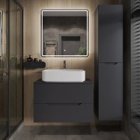 Тумба с раковиной Orange Line 80 подвесная, 2 ящика, матовый графит с раковиной B07-600W