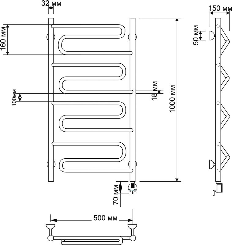 Полотенцесушитель электрический Secado Валенсия 1 105x55 см, подключение справа, бронза, лесенка, латунь
