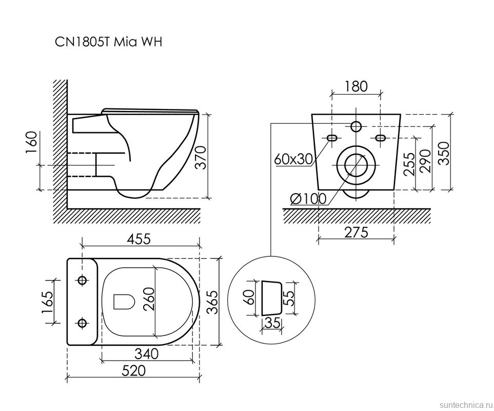 Подвесной унитаз Ceramicanova Mia Торнадо, сиденье микролифт, белый, CN1805T