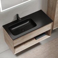 Тумба с раковиной Sancos Marmi 1.0 100 L черная раковина, дуб галифакс натуральный