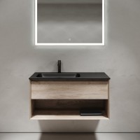 Тумба с раковиной Sancos Marmi 1.0 100 L черная раковина, дуб галифакс натуральный