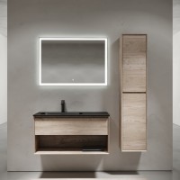 Тумба с раковиной Sancos Marmi 1.0 100 L черная раковина, дуб галифакс натуральный