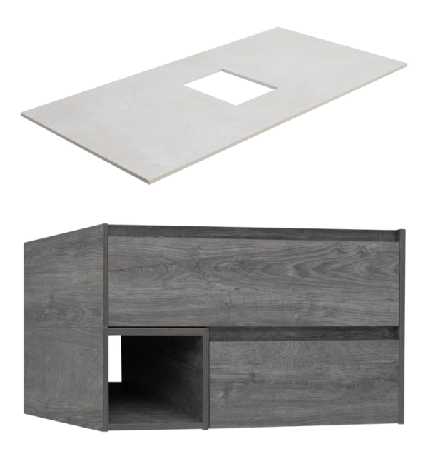 Тумба под раковину со столешницей STWORKI Карлстад 90 дуб рошелье, простоун беж