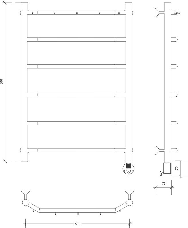Полотенцесушитель электрический Secado Агата 1 К 85x55 см, подключение справа, глянцевый хром, лесенка