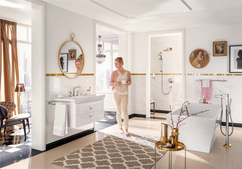 Напольный смеситель для ванны с душем Hansgrohe Metropol Classic 31445090 хром - золото