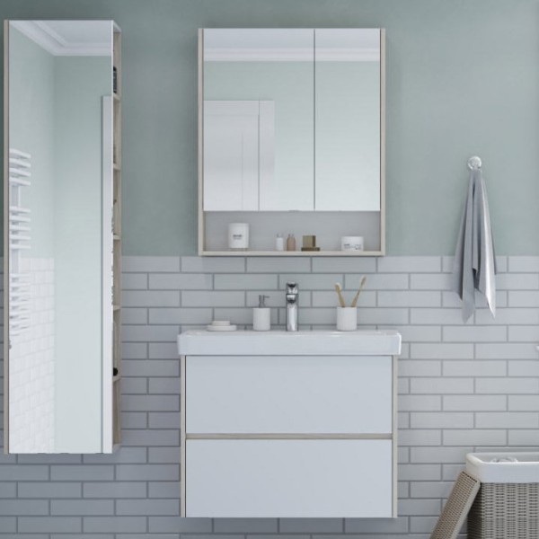 Мебель для ванной комнаты AQUATON Сканди 80 белая, дуб верона, раковина Адриана 80