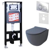 Комплект Унитаз подвесной Esbano Garcia ESUPGARCGM матовый серый + Инсталляция Fram + Кнопка ESINLPS10SC