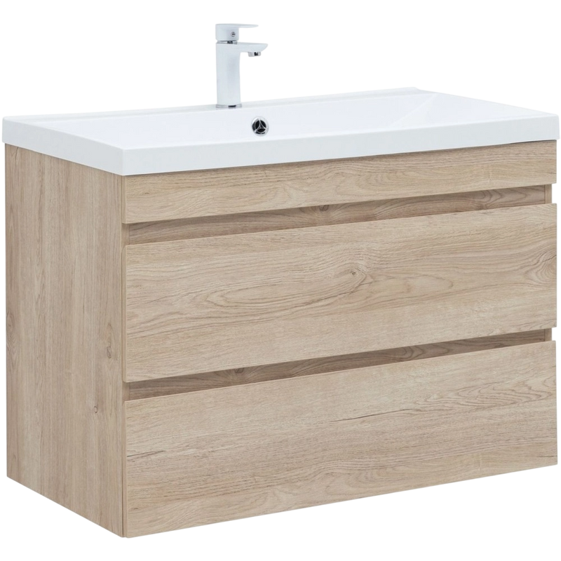 Тумба с раковиной Aquanet Нота new 90 подвесная, дуб светлый