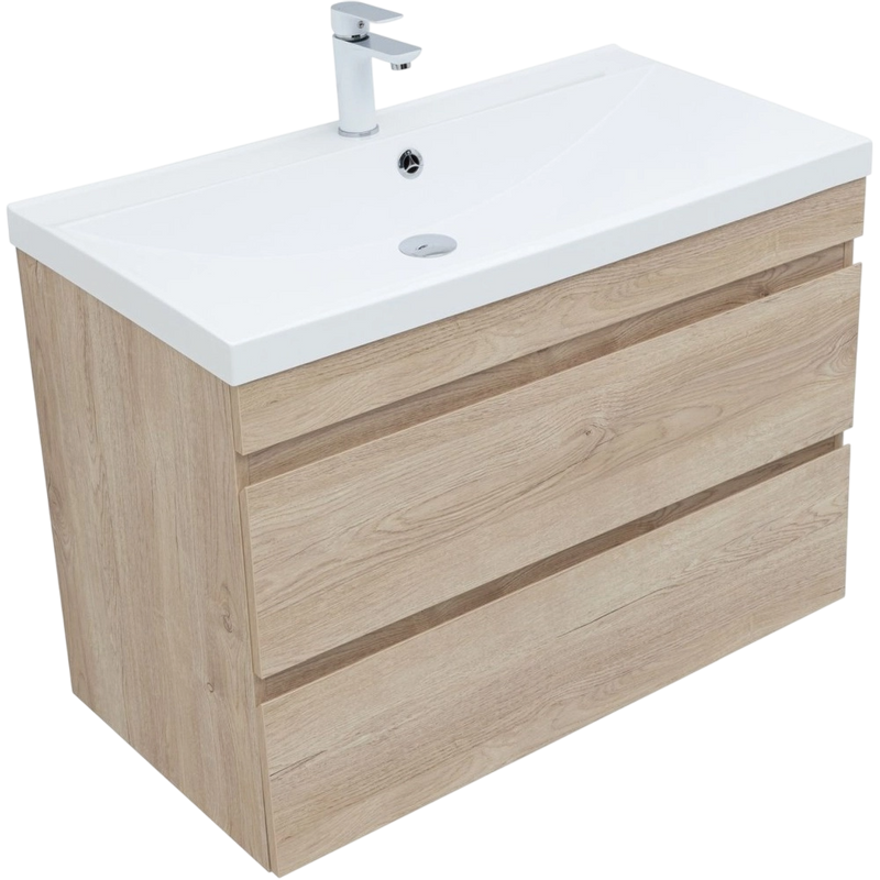 Тумба с раковиной Aquanet Нота new 90 подвесная, дуб светлый