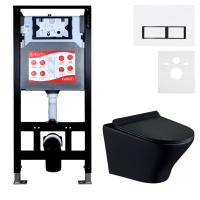 Комплект Унитаз подвесной Esbano Aster ESUPASTEBM матовый черный + Инсталляция Fram + Кнопка ESINPRK12GW