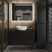 Мебель для ванной комнаты Orange Line 100 подвесная, 2 ящика, матовая черная с раковиной B07-420W