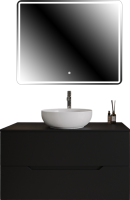 Мебель для ванной комнаты Orange Line 100 подвесная, 2 ящика, матовая черная с раковиной B07-420W