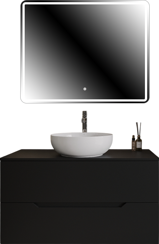 Мебель для ванной комнаты Orange Line 100 подвесная, 2 ящика, матовая черная с раковиной B07-420W