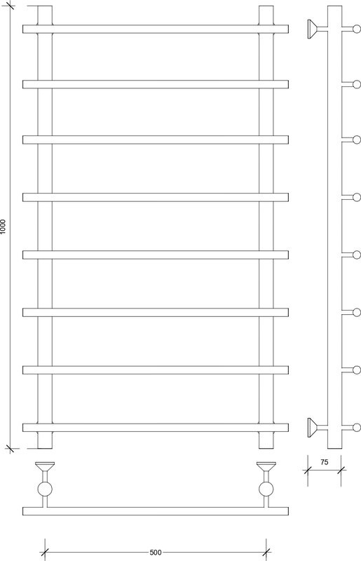 Полотенцесушитель водяной Secado Турин 1 100x55 см, матовый черный, лесенка