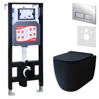 Комплект 3 в 1 Унитаз подвесной Esbano ESUPGARABM + Инсталляция Fram + Кнопка ESINPRK12SC цвет глянцевый хром