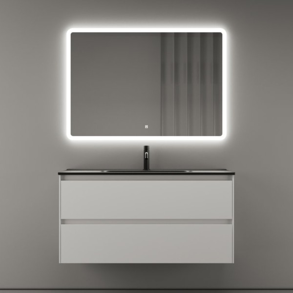 Мебель для ванной комнаты Sancos Cento 100 см белый глянец, черная раковина