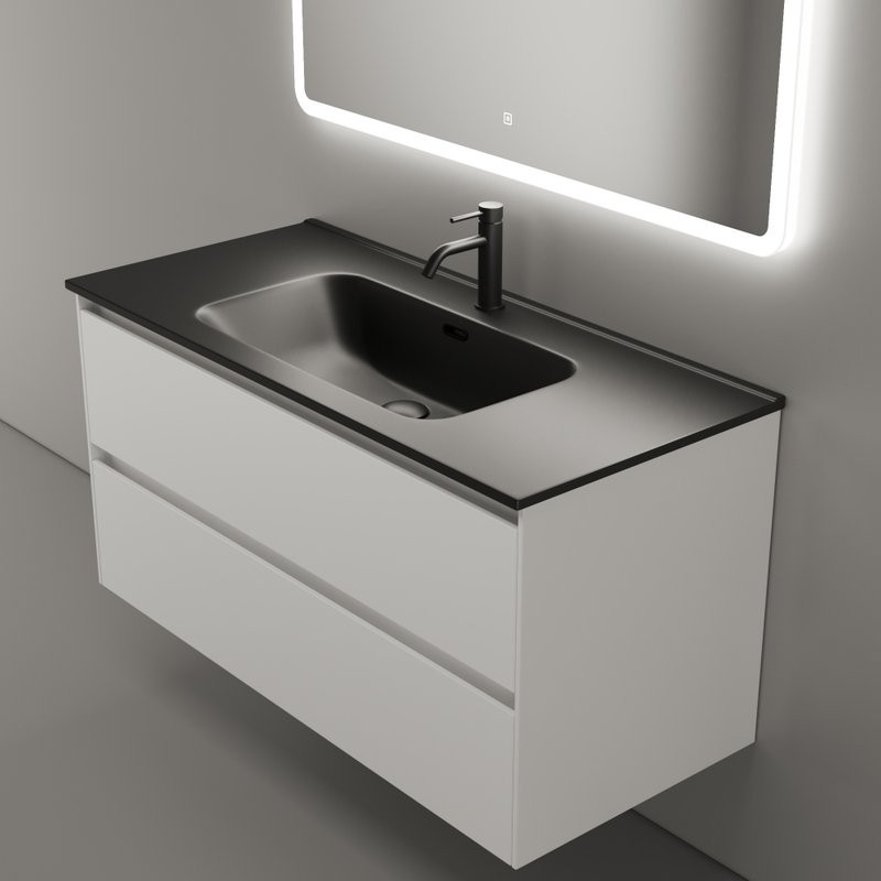 Мебель для ванной комнаты Sancos Cento 100 см белый глянец, черная раковина