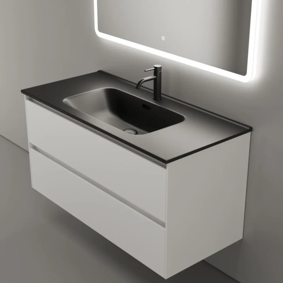 Мебель для ванной комнаты Sancos Cento 100 см белый глянец, черная раковина