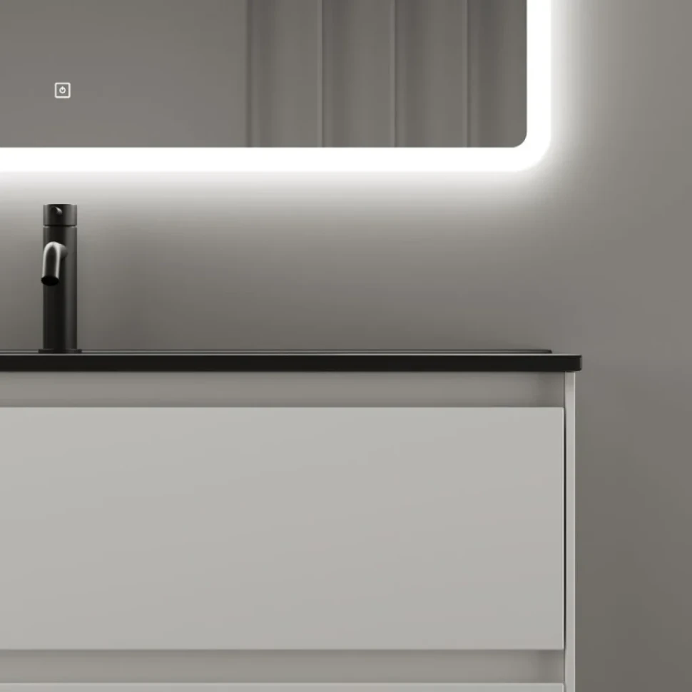 Мебель для ванной комнаты Sancos Cento 100 см белый глянец, черная раковина