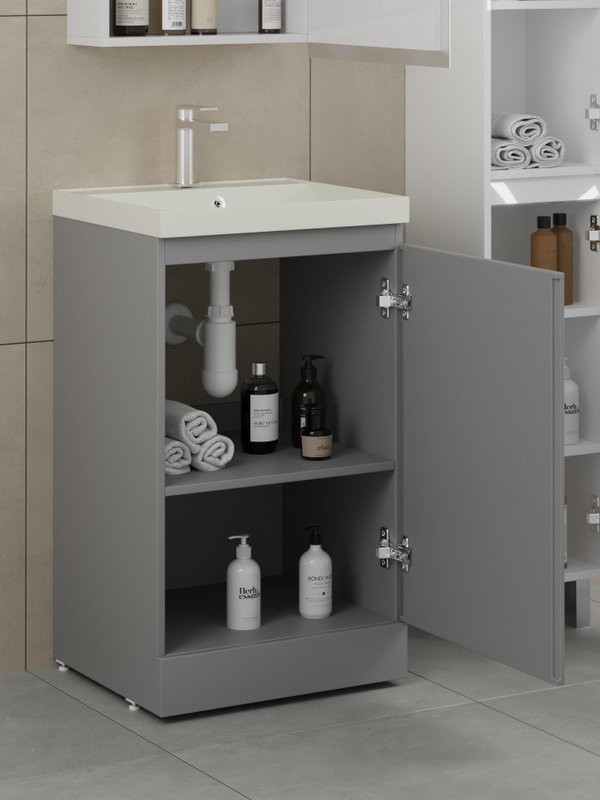 Тумба с раковиной Style Line Батлер Люкс Plus 50 напольная, матовая серая, раковина жасмин