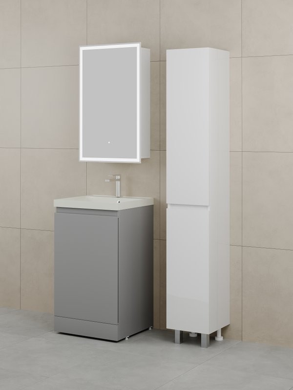 Тумба с раковиной Style Line Батлер Люкс Plus 50 напольная, матовая серая, раковина жасмин