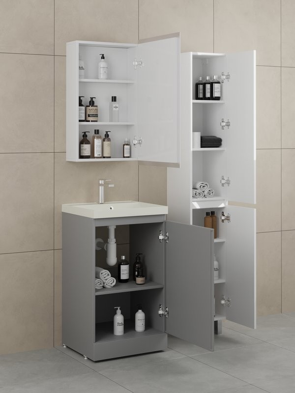 Тумба с раковиной Style Line Батлер Люкс Plus 50 напольная, матовая серая, раковина жасмин