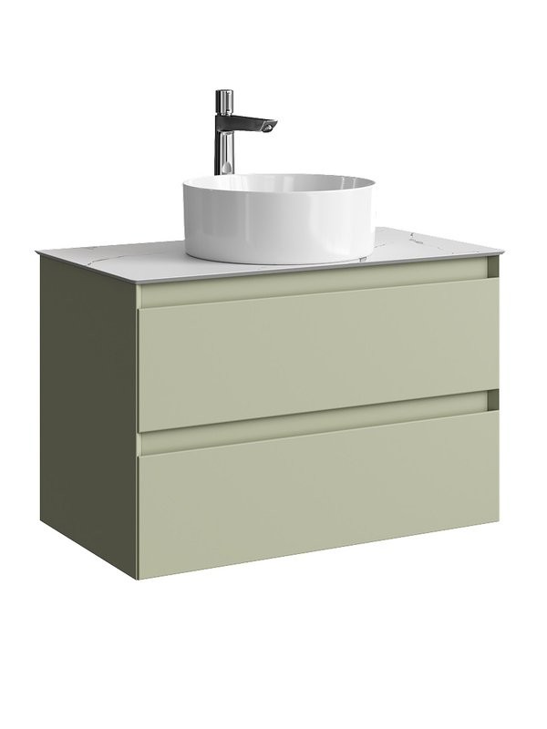 Тумба под раковину со столешницей Aqwella 5 stars Geometria 80 2 ящика, шалфей зеленый, столешница мрамор белый