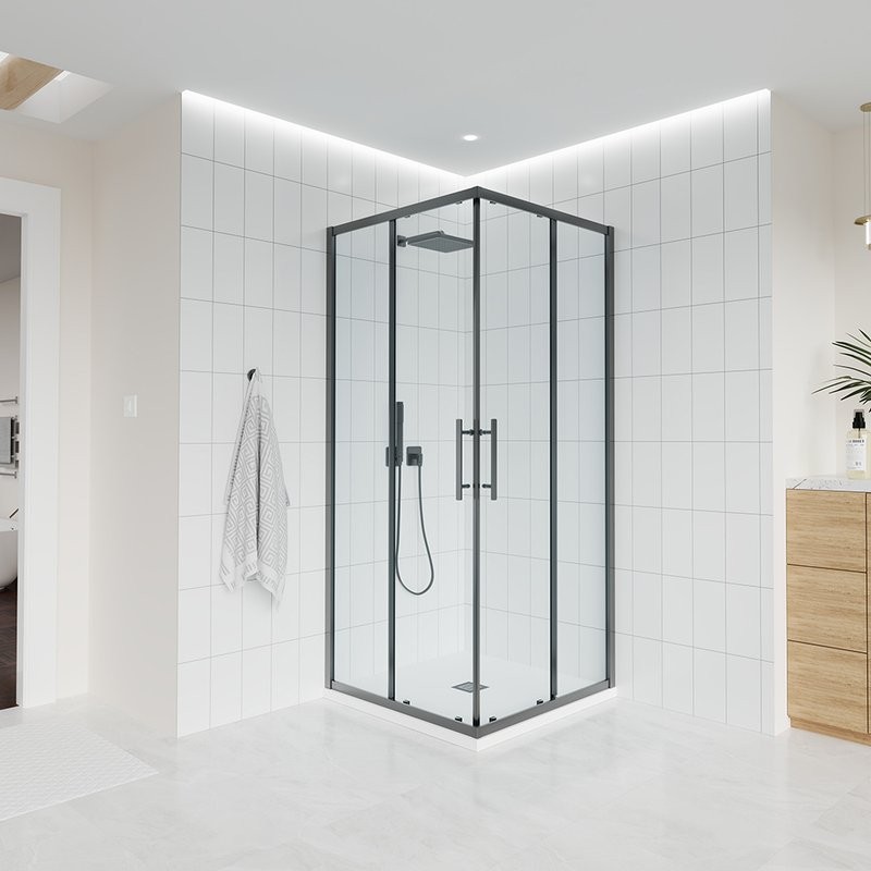 Душевой уголок Veconi Evo 300 GR 100х80 см, профиль брашированный графит, стекло прозрачное