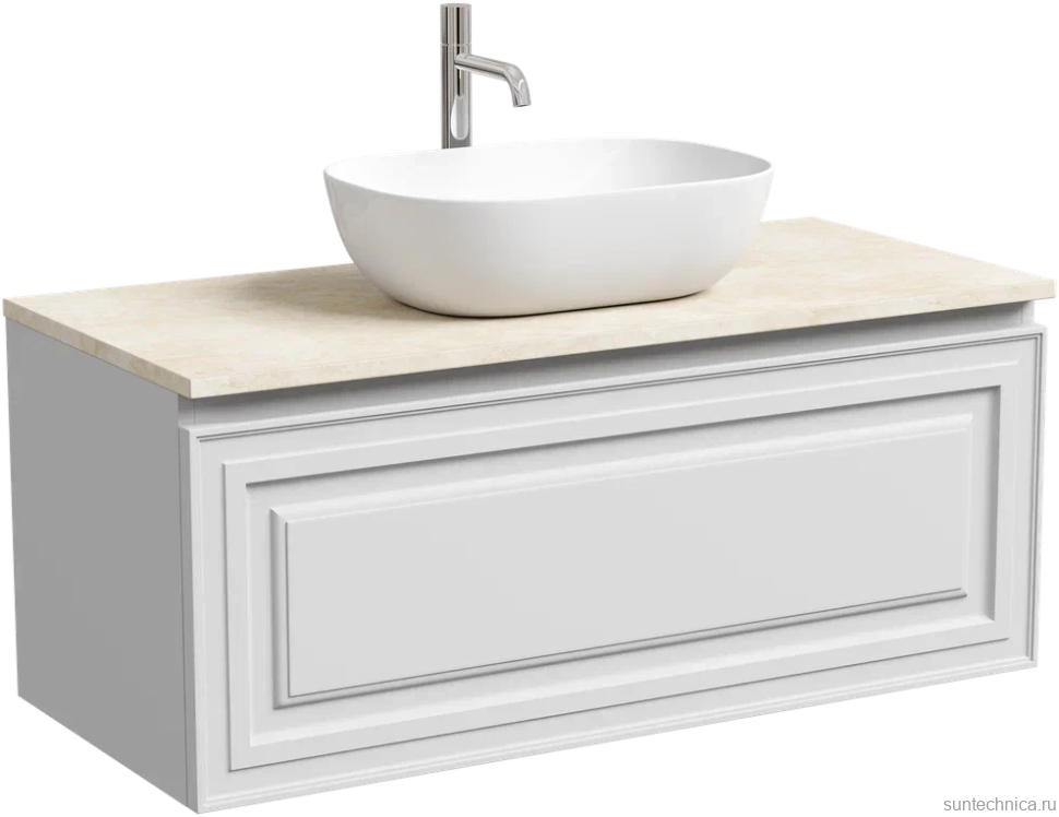 Тумба с раковиной Sancos Very 100 см, bianco, столешница бежевая, раковина CN6009
