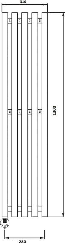 Полотенцесушитель электрический Secado Бергамо 5К 1300х280 130x30 см, подключение слева, хром, I-образный