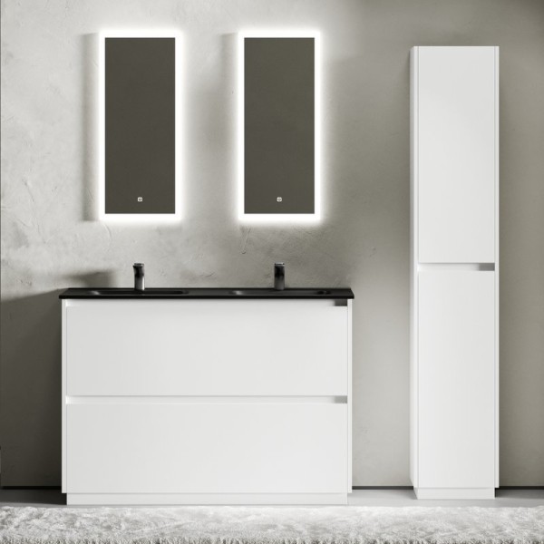 Мебель для ванной комнаты Sancos Libra Floor 120 белый глянец, двойная черная раковина CN7004MB