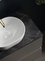 Тумба под раковину со столешницей Sancos Snob R 100 doha soft, столешница черный мрамор, с отв. под смеситель