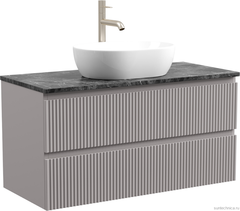 Тумба под раковину со столешницей Sancos Snob R 100 doha soft, столешница черный мрамор, с отв. под смеситель