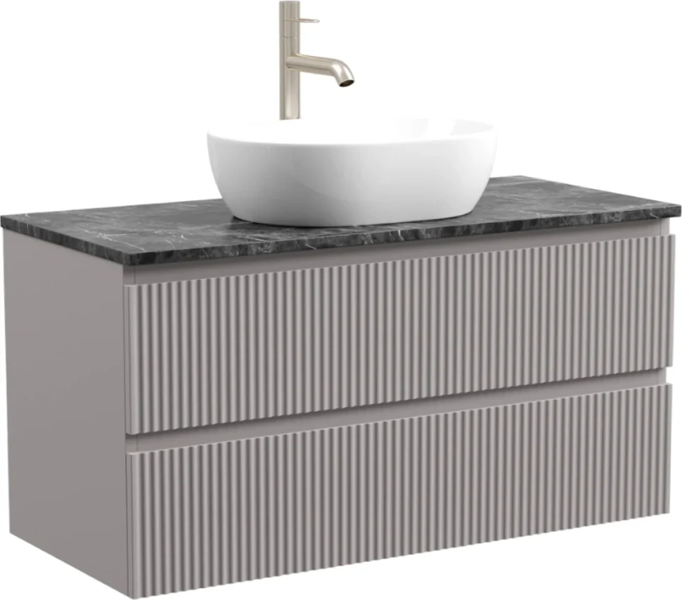 Тумба под раковину со столешницей Sancos Snob R 100 doha soft, столешница черный мрамор, с отв. под смеситель