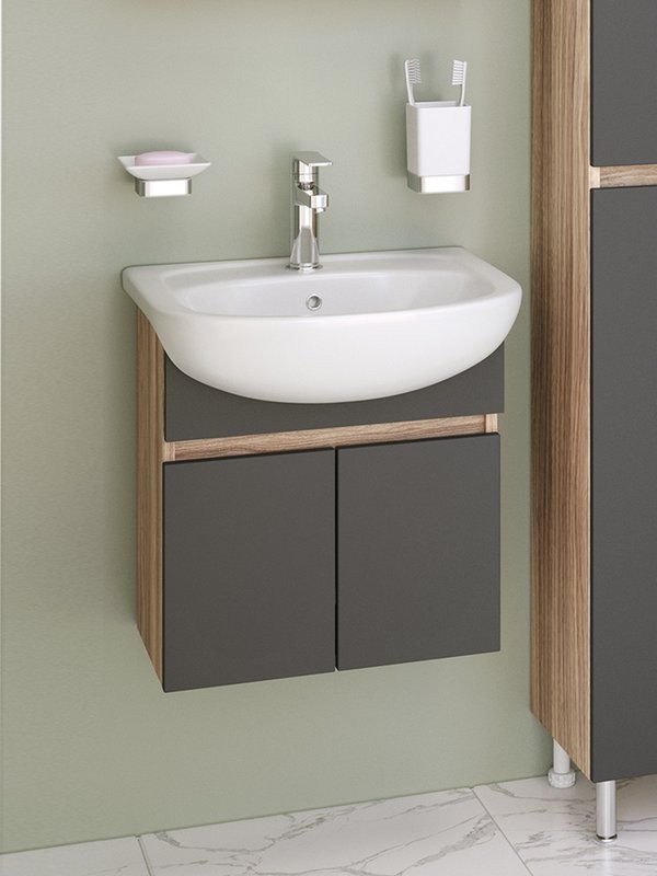 Тумба с раковиной Runo Лада 50 подвесная, графит