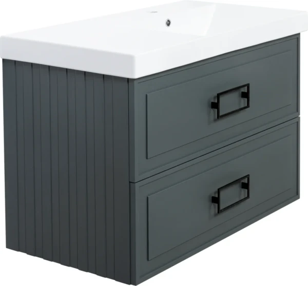 Тумба с раковиной La Fenice Cubo Twin 90 R подвесная, grigio, ручки черные, раковина Cubo 90 R